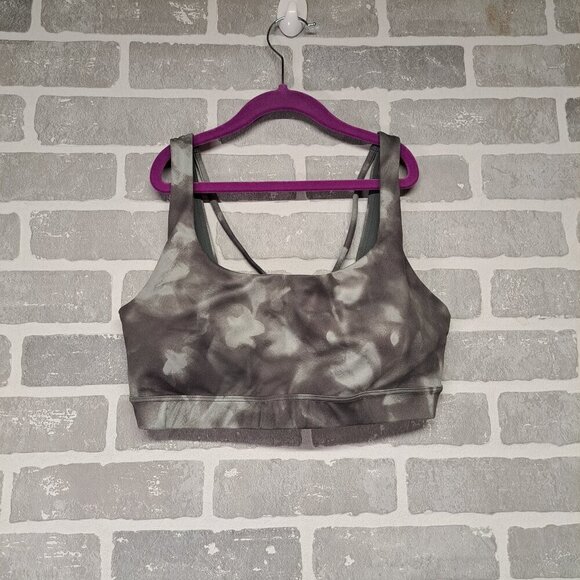 Athleta Womens‎ Gray Abstract Sport Gym Training Bra Strappy Back Size Medium - Picture 1 of 13